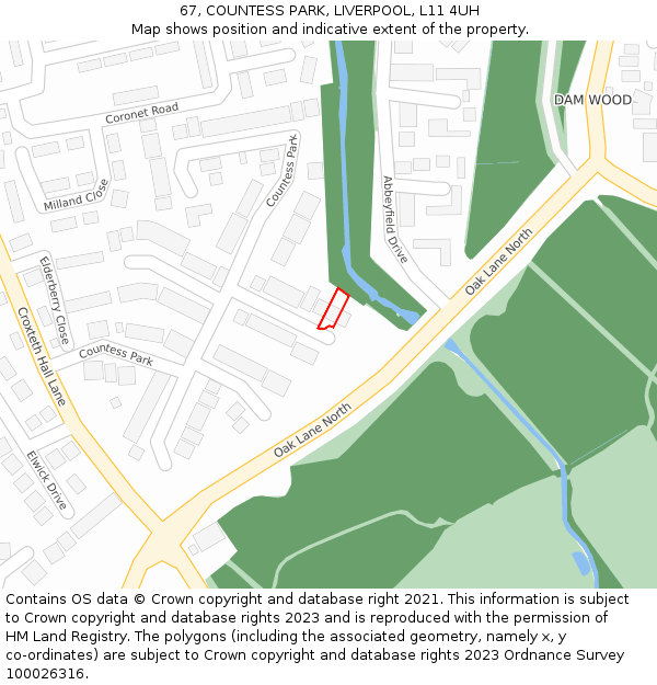 67, COUNTESS PARK, LIVERPOOL, L11 4UH: Location map and indicative extent of plot