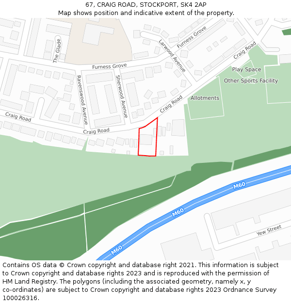 67, CRAIG ROAD, STOCKPORT, SK4 2AP: Location map and indicative extent of plot