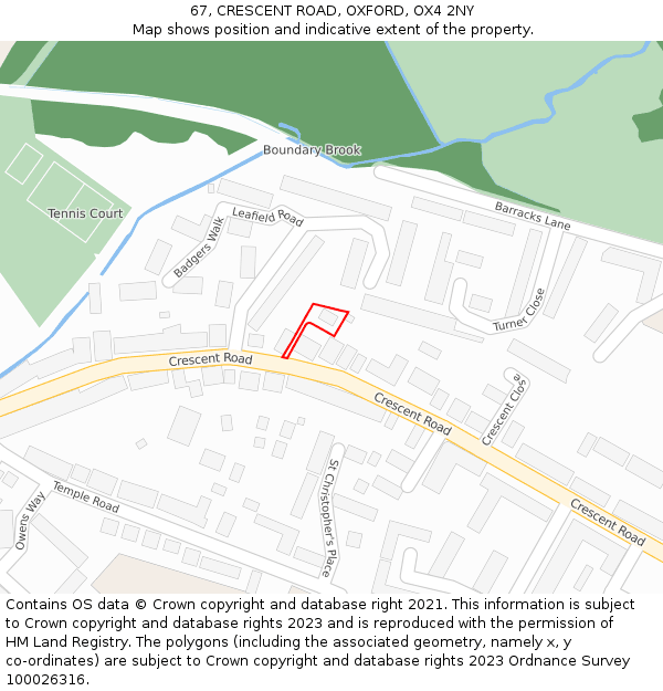 67, CRESCENT ROAD, OXFORD, OX4 2NY: Location map and indicative extent of plot