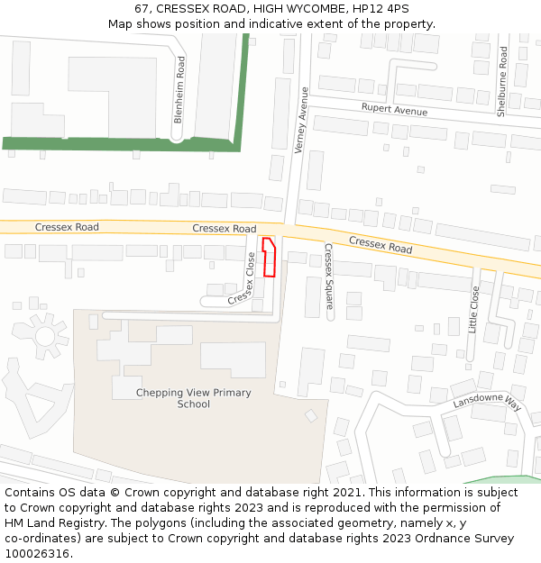 67, CRESSEX ROAD, HIGH WYCOMBE, HP12 4PS: Location map and indicative extent of plot