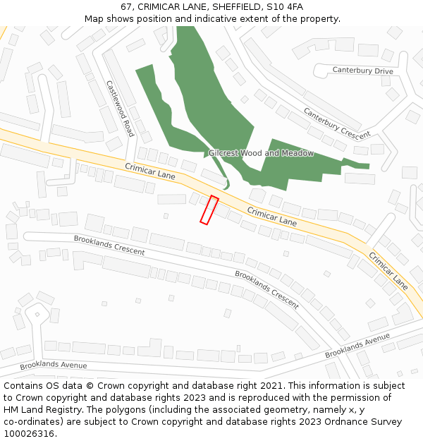 67, CRIMICAR LANE, SHEFFIELD, S10 4FA: Location map and indicative extent of plot