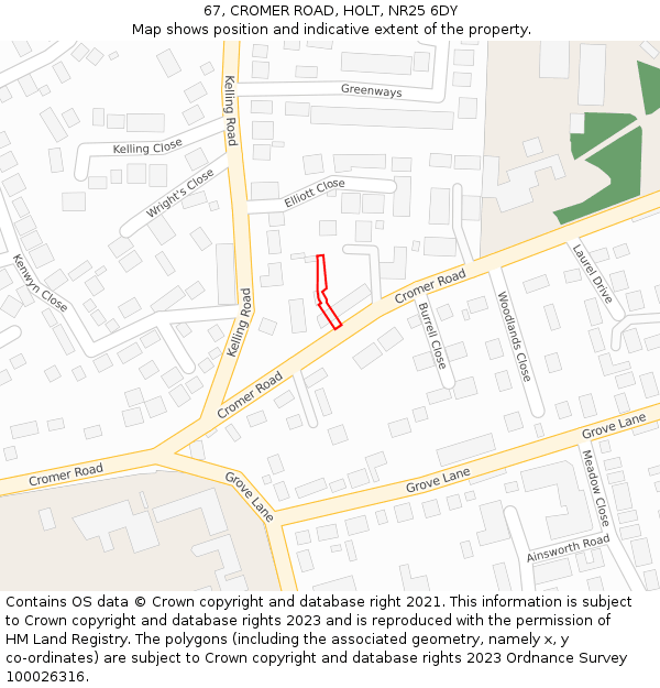 67, CROMER ROAD, HOLT, NR25 6DY: Location map and indicative extent of plot