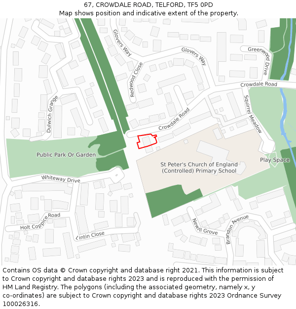 67, CROWDALE ROAD, TELFORD, TF5 0PD: Location map and indicative extent of plot