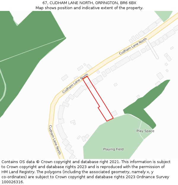 67, CUDHAM LANE NORTH, ORPINGTON, BR6 6BX: Location map and indicative extent of plot