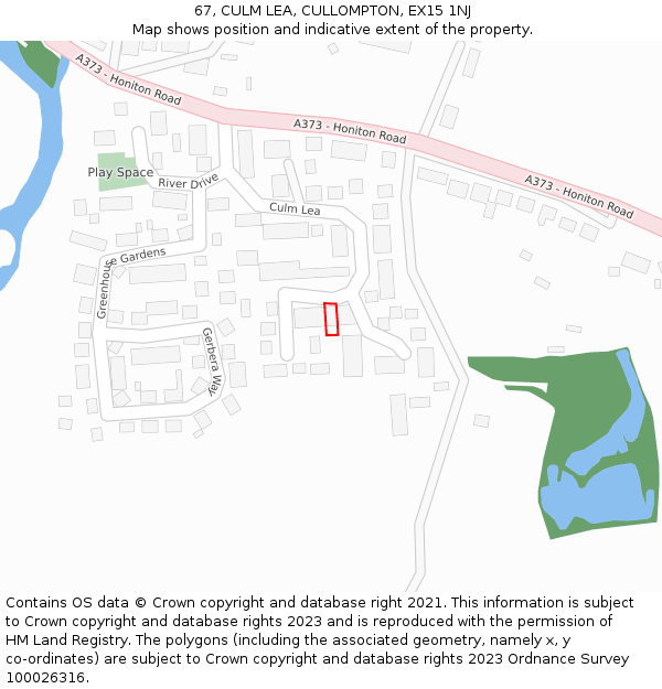 67, CULM LEA, CULLOMPTON, EX15 1NJ: Location map and indicative extent of plot