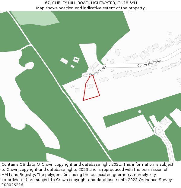 67, CURLEY HILL ROAD, LIGHTWATER, GU18 5YH: Location map and indicative extent of plot