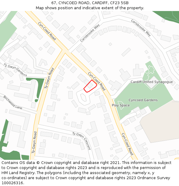 67, CYNCOED ROAD, CARDIFF, CF23 5SB: Location map and indicative extent of plot