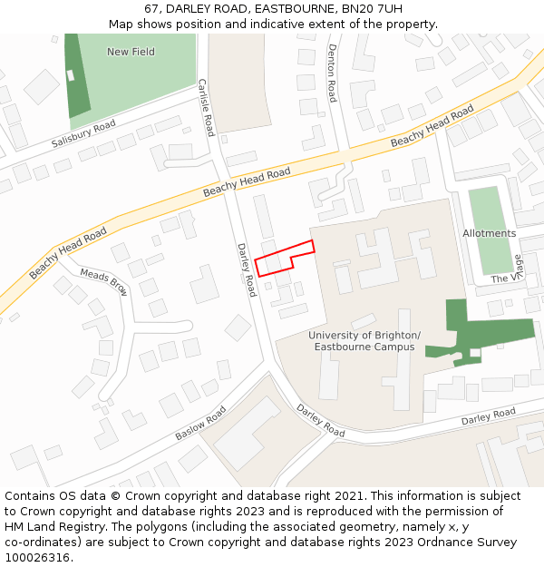 67, DARLEY ROAD, EASTBOURNE, BN20 7UH: Location map and indicative extent of plot