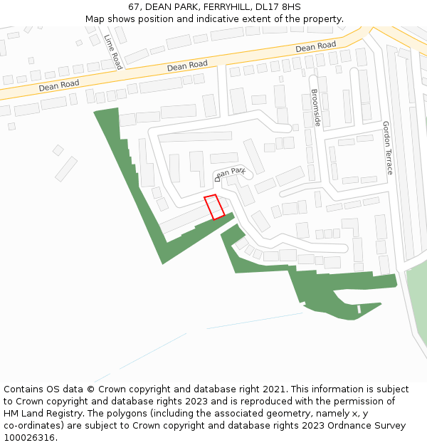67, DEAN PARK, FERRYHILL, DL17 8HS: Location map and indicative extent of plot