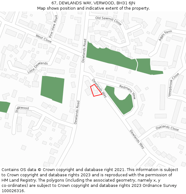67, DEWLANDS WAY, VERWOOD, BH31 6JN: Location map and indicative extent of plot