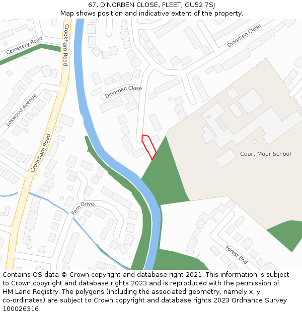 67, DINORBEN CLOSE, FLEET, GU52 7SJ: Location map and indicative extent of plot