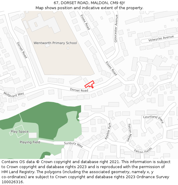 67, DORSET ROAD, MALDON, CM9 6JY: Location map and indicative extent of plot