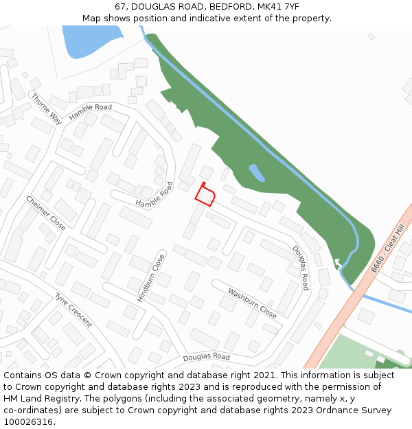 67, DOUGLAS ROAD, BEDFORD, MK41 7YF: Location map and indicative extent of plot