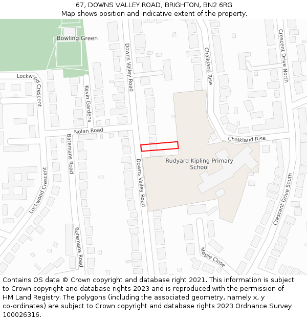 67, DOWNS VALLEY ROAD, BRIGHTON, BN2 6RG: Location map and indicative extent of plot