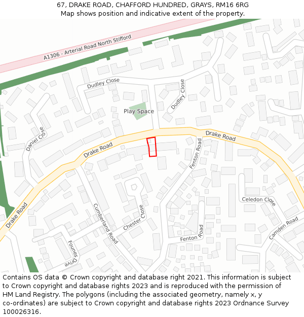 67, DRAKE ROAD, CHAFFORD HUNDRED, GRAYS, RM16 6RG: Location map and indicative extent of plot