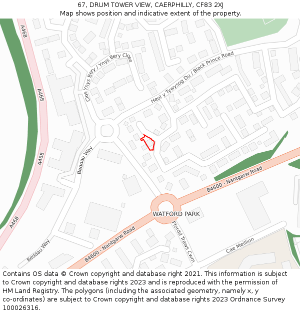 67, DRUM TOWER VIEW, CAERPHILLY, CF83 2XJ: Location map and indicative extent of plot