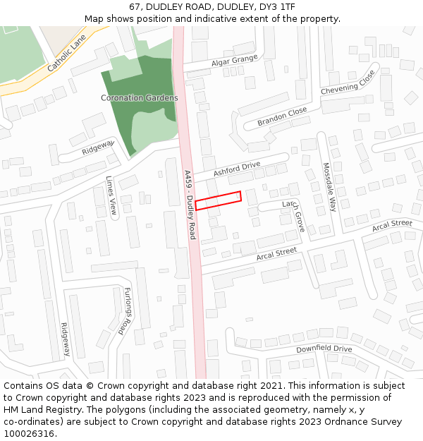 67, DUDLEY ROAD, DUDLEY, DY3 1TF: Location map and indicative extent of plot