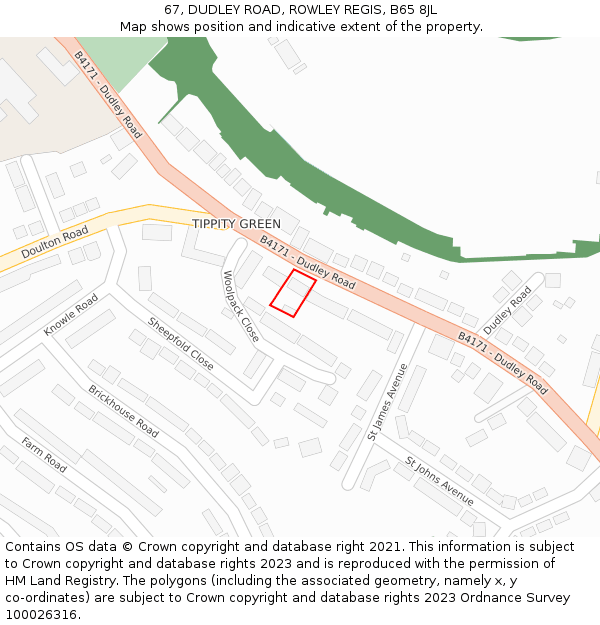 67, DUDLEY ROAD, ROWLEY REGIS, B65 8JL: Location map and indicative extent of plot