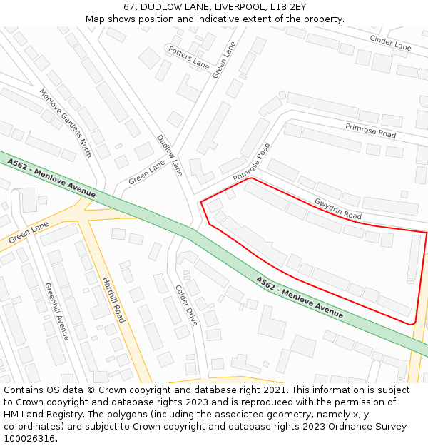 67, DUDLOW LANE, LIVERPOOL, L18 2EY: Location map and indicative extent of plot