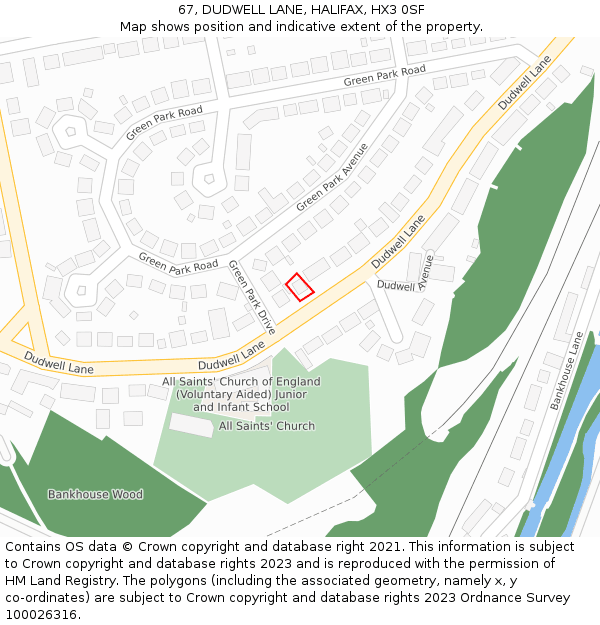 67, DUDWELL LANE, HALIFAX, HX3 0SF: Location map and indicative extent of plot