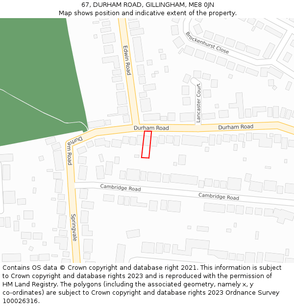 67, DURHAM ROAD, GILLINGHAM, ME8 0JN: Location map and indicative extent of plot