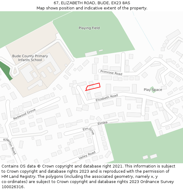 67, ELIZABETH ROAD, BUDE, EX23 8AS: Location map and indicative extent of plot