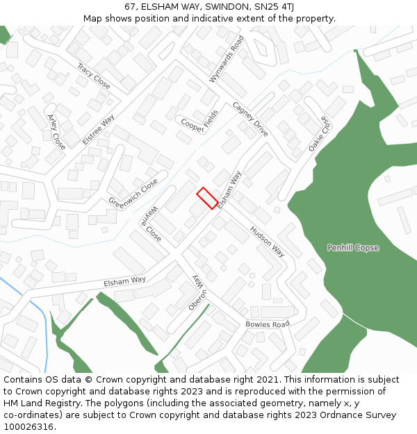 67, ELSHAM WAY, SWINDON, SN25 4TJ: Location map and indicative extent of plot