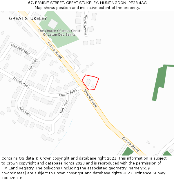 67, ERMINE STREET, GREAT STUKELEY, HUNTINGDON, PE28 4AG: Location map and indicative extent of plot