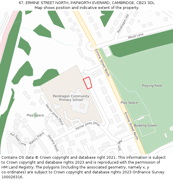 67, ERMINE STREET NORTH, PAPWORTH EVERARD, CAMBRIDGE, CB23 3DL: Location map and indicative extent of plot