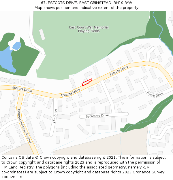 67, ESTCOTS DRIVE, EAST GRINSTEAD, RH19 3YW: Location map and indicative extent of plot