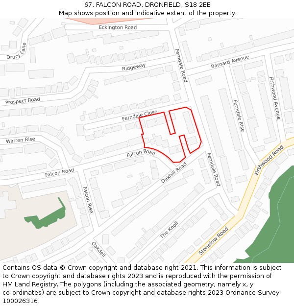 67, FALCON ROAD, DRONFIELD, S18 2EE: Location map and indicative extent of plot