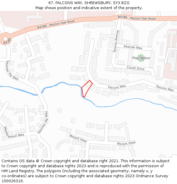 67, FALCONS WAY, SHREWSBURY, SY3 8ZG: Location map and indicative extent of plot