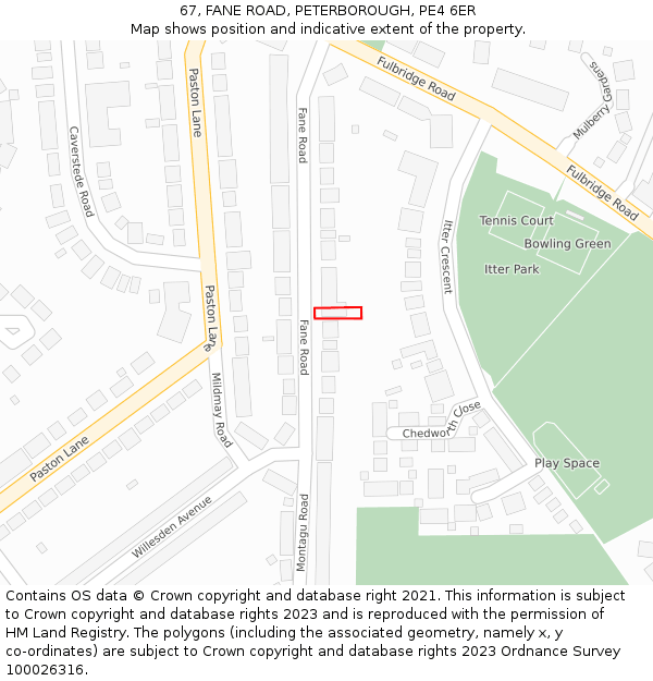 67, FANE ROAD, PETERBOROUGH, PE4 6ER: Location map and indicative extent of plot