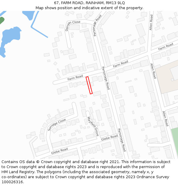 67, FARM ROAD, RAINHAM, RM13 9LQ: Location map and indicative extent of plot