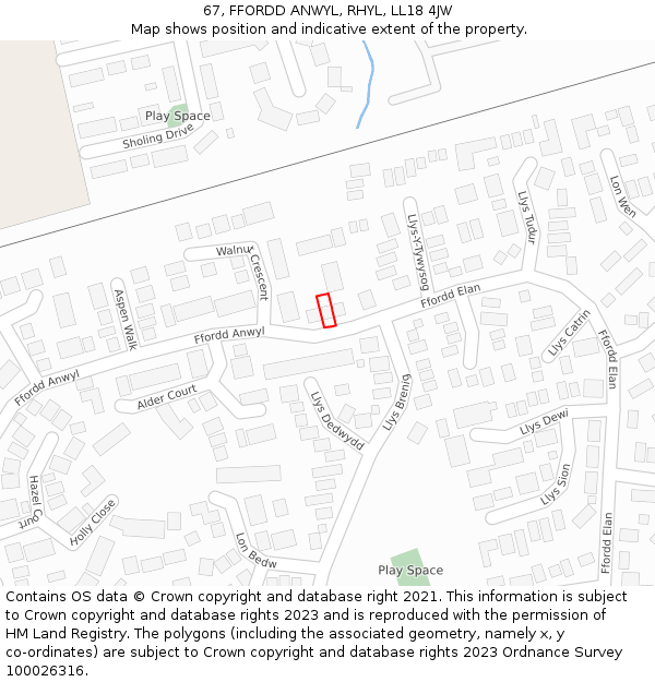 67, FFORDD ANWYL, RHYL, LL18 4JW: Location map and indicative extent of plot