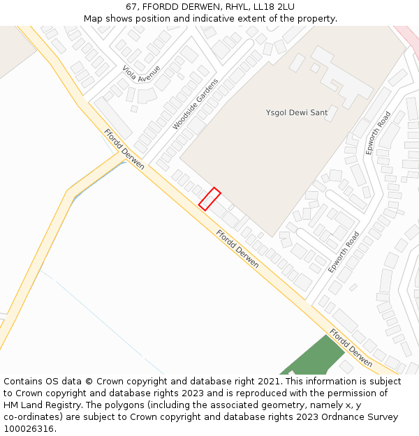 67, FFORDD DERWEN, RHYL, LL18 2LU: Location map and indicative extent of plot