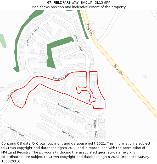 67, FIELDFARE WAY, BACUP, OL13 9PP: Location map and indicative extent of plot