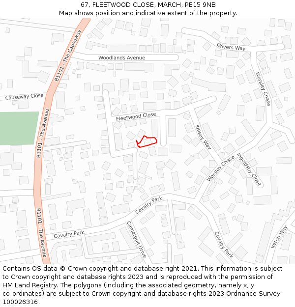 67, FLEETWOOD CLOSE, MARCH, PE15 9NB: Location map and indicative extent of plot