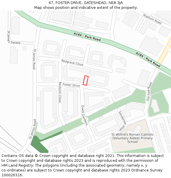 67, FOSTER DRIVE, GATESHEAD, NE8 3JA: Location map and indicative extent of plot