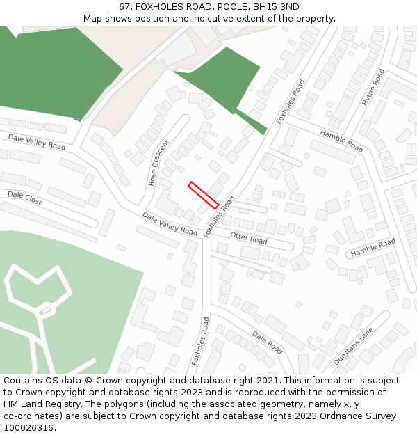 67, FOXHOLES ROAD, POOLE, BH15 3ND: Location map and indicative extent of plot