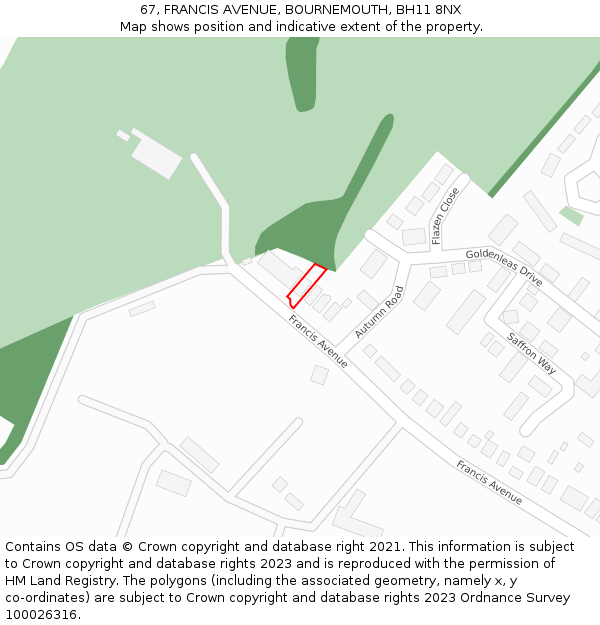 67, FRANCIS AVENUE, BOURNEMOUTH, BH11 8NX: Location map and indicative extent of plot