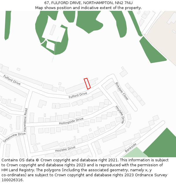 67, FULFORD DRIVE, NORTHAMPTON, NN2 7NU: Location map and indicative extent of plot