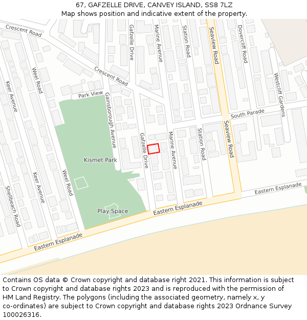 67, GAFZELLE DRIVE, CANVEY ISLAND, SS8 7LZ: Location map and indicative extent of plot