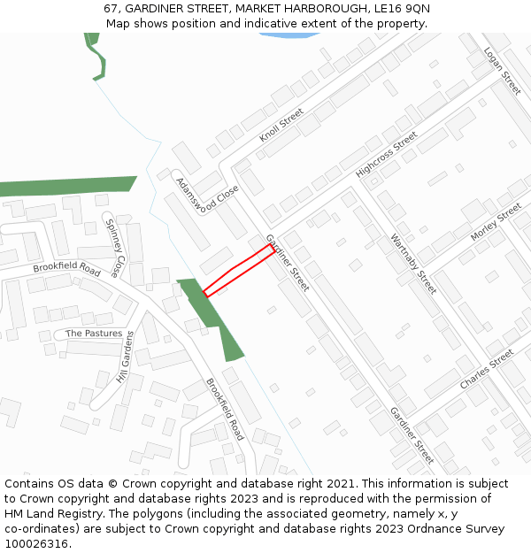 67, GARDINER STREET, MARKET HARBOROUGH, LE16 9QN: Location map and indicative extent of plot