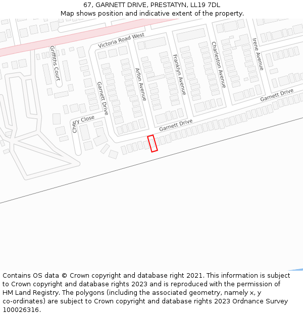 67, GARNETT DRIVE, PRESTATYN, LL19 7DL: Location map and indicative extent of plot