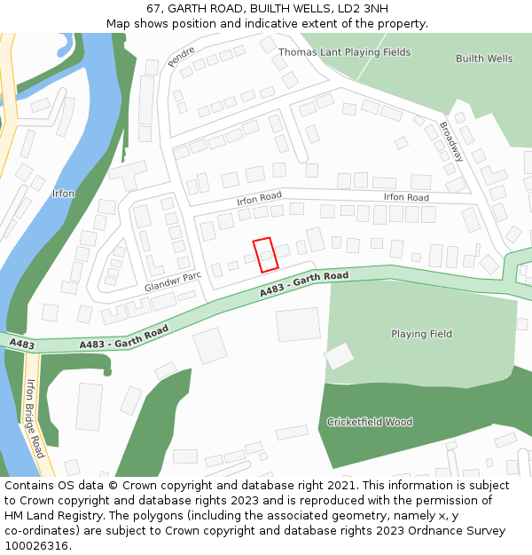 67, GARTH ROAD, BUILTH WELLS, LD2 3NH: Location map and indicative extent of plot