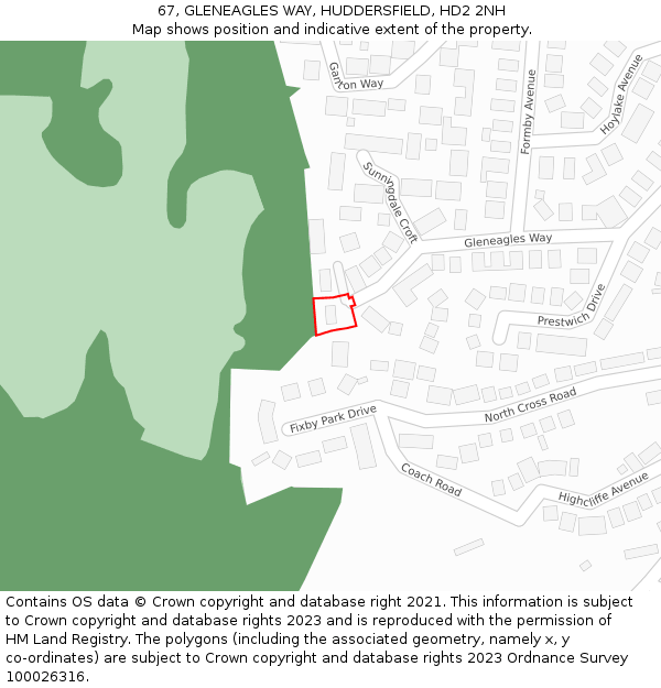 67, GLENEAGLES WAY, HUDDERSFIELD, HD2 2NH: Location map and indicative extent of plot