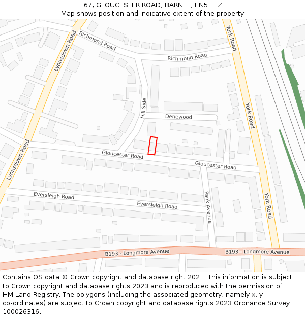 67, GLOUCESTER ROAD, BARNET, EN5 1LZ: Location map and indicative extent of plot