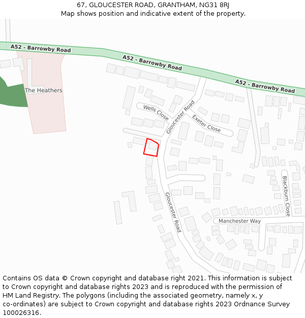 67, GLOUCESTER ROAD, GRANTHAM, NG31 8RJ: Location map and indicative extent of plot