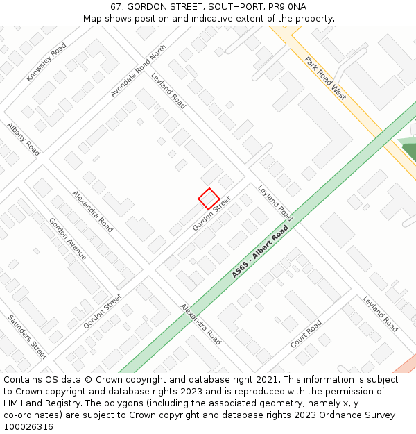 67, GORDON STREET, SOUTHPORT, PR9 0NA: Location map and indicative extent of plot